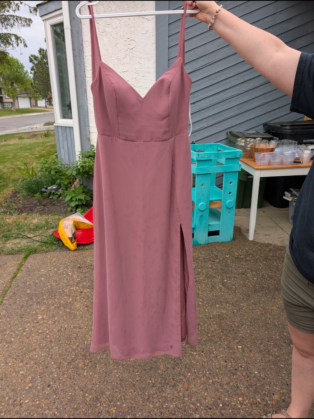 Azazie Dusty Rose Slip Midi Dress with Side Slit
